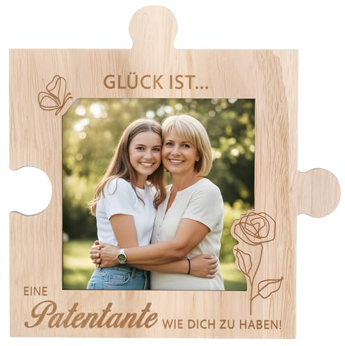 Photect Geschenk für Patentante Holz Bilderrahmen mit Magnet für Patin | Kühlschrankmagnet, Holz Fotorahmen, Dankesgeschenk, Für Geburtstag, Weihnachten, Kommunion, Firmung, Taufe, Foto Geschenk