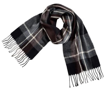 Chums Checked Scarf with Fringe Trim Cosy Tartan Style Wrap for Cold Weather Brown