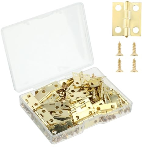 Xinjoduz 50 Stück Mini Scharniere, 16 x 18 mm Scharniere Klein Klappbar, Goldene Klappscharnier mit 200 Schrauben für DIY Holzprojekte Schmuckkästchen Schranktüren Schrank Holzkiste