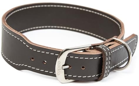 CopcoPet Hundehalsband Leder – Handgefertigtes Lederhalsband für mittelgroße, große Hunde – Halsband Hund – Verstellbar & Robust – Zoe, Braun, 45 – 50cm 40mm breit, Verchromte Beschläge