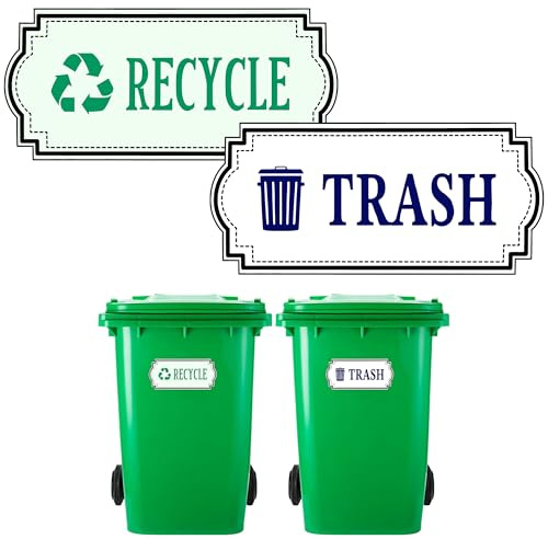 2PCS Night Glow Trash Recycle Stickers, Bin Stickers for Wheelie Bins, Self-Adhesive Trash Can Decal, Indoor Outdoor Sorting and Organization for Home & Office Water-Resistant Glow-in-The-Dark