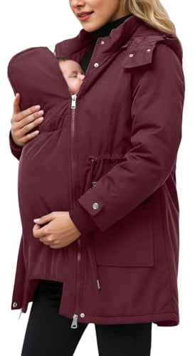 Generico Giacca da trasporto per mamma e bambino, calda giacca premaman con inserto per neonato, cappotto lungo al ginocchio, con coulisse regolabile, per gravidanza, autunno, inverno