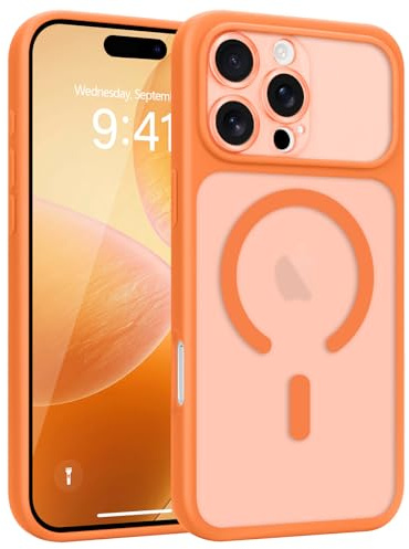 Wirvyuer for iPhone 16 Pro Max Case Compatible with Magsafe Translucent | Magnetic Matte Back Skin-feel Silicone Phone Case, Full Camera Protection Anti-scratch Shockproof Cover for Women Man, Orange
