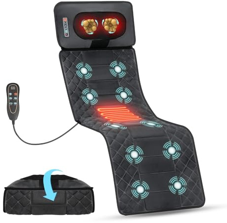 Ganzkörper-Massagematte, 160x50 cm mit Wärme, 30 Massageköpfen, 4-in-1 Luftdruck, Knet, Vibrations und Wärmefunktion, Smart-Kopfstütze mit 6 Tasten, abnehmbar, Massagematte Elektrisch Ganzkörper
