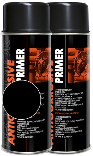 DECO COLOR 2er Sparpack Grundierung 400ml Haftgrund für z.B. Alufelgen, KFZ, Holz, Beton (2 Dosen Grundierung schwarz 400ml)