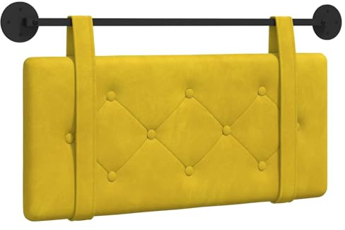 vidaXL Hängendes Kopfteil Gelb Samt, Moderner rechteckiger Wand-Headboard aus Samt, bezogen mit Bändern, Knopfsteppung für entspannende Schlafzimmer-Deko