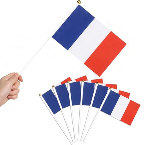20 Petits Drapeaux Français sur Hampe 14 x 21 cm, Mini Drapeau France en Polyester pour Supporteur Foot Coupe du Monde, Fête Nationale, Décoration de Bar Jardin et Événements Sportifs