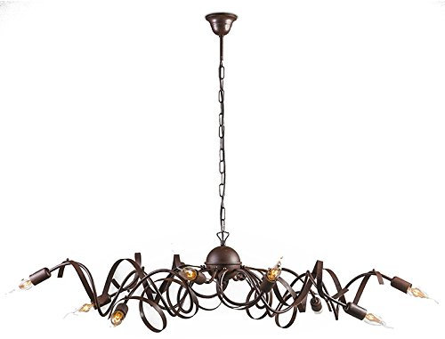 Qazqa - Landhaus I Vintage Land Kronleuchter I Chandelier braun 10-Licht - Ricciolo I Wohnzimmer I Schlafzimmer - Stahl Oval I Organisch - LED geeignet E14