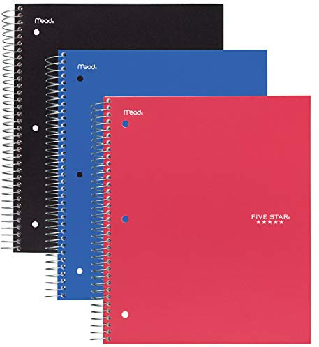 Fünf Star Spirale Notebook, 1 Thema, 100 College liniert Blatt Basic Colors