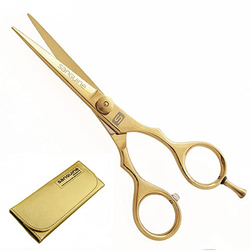 Ciseaux de Coupe de Cheveux Professionnels Dorés - Ciseaux de Coiffure avec Lames Ultra Tranchantes pour Réduire les Pointes Fourchues et Favoriser des Cheveux Plus Sains - Étui de Rangement Assorti Inclus