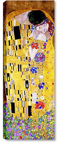 Quadri L&C ITALIA Quadro Klimt il Bacio per Soggiorno Moderno Salotto Camera da Letto Stampa su Tela Canvas Verticale 30x83 Riproduzione Autori Famosi Classici