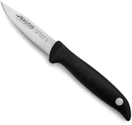 Arcos Cuchillo pelar Acero Inoxidable. Cuchillo cocina profesional para pelar frutas y verduras. Mango ergonómico polipropileno y Hoja 75 mm. Serie Menorca. Color negro.