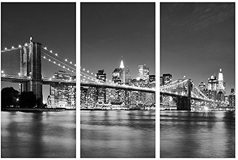 Leinwandbild Nighttime Manhattan Bridge II Triptychon I New York City Amerika, Leinwand, Leinwandbild XXL, Leinwanddruck, Wandbild