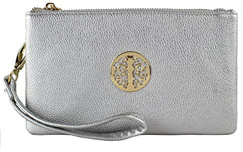Fashion Choice Small Clutch Bags with Wristlet and Long Adjustable Strap - Packaged With FREE Elegant Tiana Marie Dust bag (Silver)