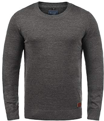 Blend BHLars Herren Strickpullover Feinstrick Pullover mit Rundhals-Ausschnitt Baumwollmischung Regular fit, Größe:XL, Farbe:Pewter Mix (70817)
