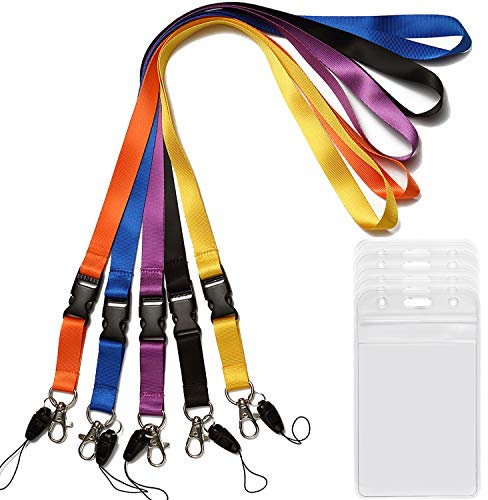 YOUOWO 5er Pack Hals-Sicherheits-Lanyards mit abnehmbarer Schnalle, verbessertes Modell, Haken, Losbrechmoment, Strap, Quick Release, Umhängeband für Ausweishalter, Schlüssel, orange, lila Lanyards
