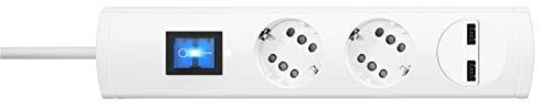 Kopp DUOversal® plus Steckdosenleiste 1,4m mit doppelten Steckplätzen + 2x USB-Anschluss + Schalter + Berührungsschutz + großer Abstand + anschraubbar I Weiß – 234802007, 2fach