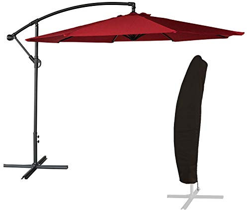 Parasol de Jardin déporté OAHU Rond 3m de diamètre Rouge avec manivelle. Parasol déporté inclinable et Rabattable avec Housse de Protection.
