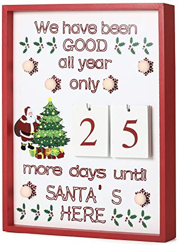 BRUBAKER Adventskalender Countdown Wandtafel mit Kalenderblättern Holz Weiß mit 6 LED Lichtern 28 x 4 x 35,5 cm
