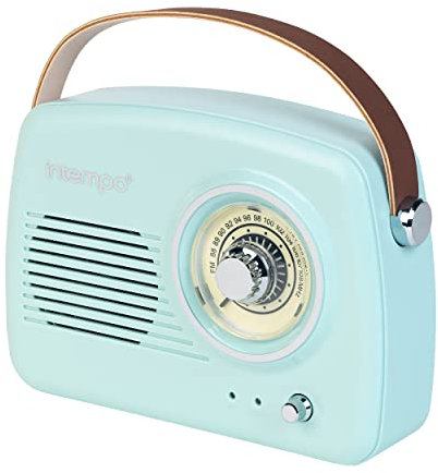 Intempo EE3332BLUSTKEU Rechargeable Bluetooth Speaker with FM Radio and Leather Carry Strap for Android or Other Smart Devices, 5 W Speaker Output with Micro USB Charging Cable, Blue