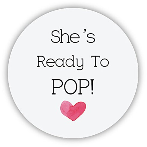 100 Liebe Herz BABY SHOWER 'She's Ready to POP' Sticker Popcorn Tüten Aufkleber 4 cm Runde Schwangerschaft Party Babyparty Geschenkaufkleber Etiketten About to Pop Papieraufkleber -UNI062