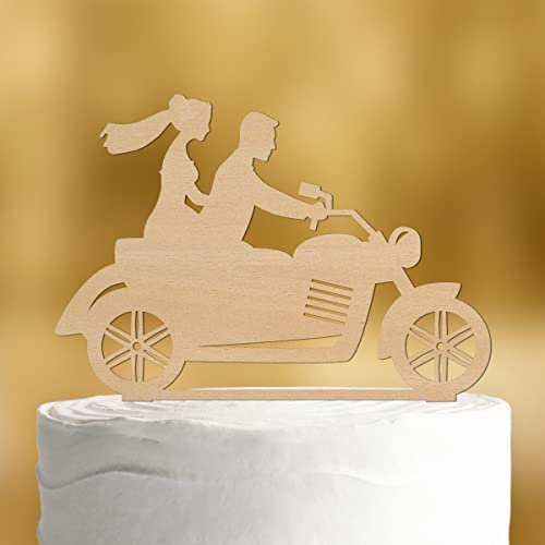 Cake Topper Motorrad [mit Brautpaar] - deko Holz Hochzeit Hochzeitstorte Kuchendeko Tortendekoration Verlobung Tortenstecker Tortendeko Wedding cake