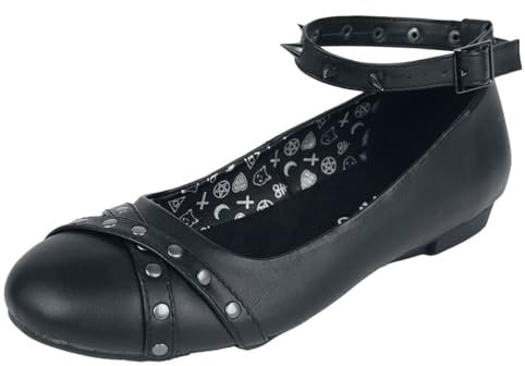 Gothicana by EMP Damen Schwarze Ballerinas mit Riemchen EU40