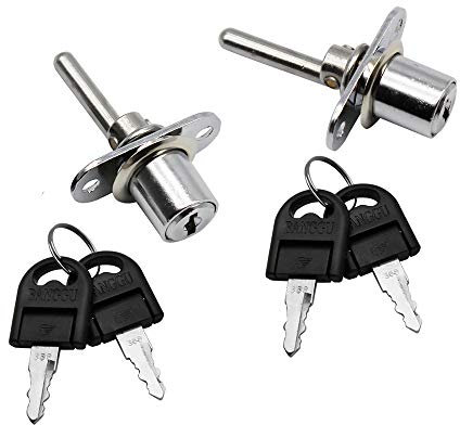JUN-H Serrure à Tiroir pour 2 Pièces Avec Clé Serrure à Piston pour Poussoir Avec Clé pour Classeurs Armoire Vitrine, Diamètre 16 mm, Longueur 61 mm (Argent)