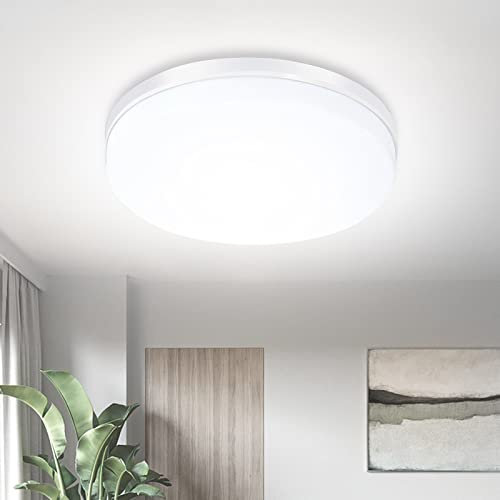 SOLMORE LED Deckenleuchte 24W, LED Deckenlampe Rund 2200LM IP54 Wasserfest Badlampe Ø23cm, 5000K Kaltweiß Decke Lampen Deckenbeleuchtung ideal für Badezimmer Schlafzimmer Balkon Küche und Wohnzimmer