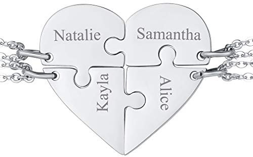 FaithHeart Silber DIY Namenskette Puzzle Herzanhänger Personalisierte Freundschaftskette für 4 mit Geschenkebox für Damen und Herren