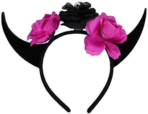Halloween Artificial Flower Horn Headband Black Halloween Veil Ram Horns Headband Ghost Hair Hoop Demon Horn Makeup Hair Band Floral Horns Headband Stainless Steel Hairpin Dress