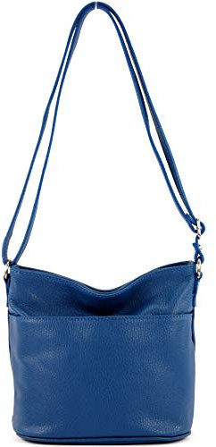 modamoda de T198 kleine Damen Leder Umhängetasche Schultertasche handmade in Italy, Farbe:Blau