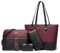 YTL Damen Handtasche Tote Shopper Groß Schultertasche Umhängetasche Geldbörse Kartenhalter Tasche 4-teiliges Set für Büro Schule Einkauf Reise Geschenk schwarz Wein