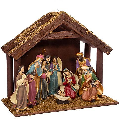 Kurt S. Adler 6.25-Inch Nativity Set with 11-Inch Stable, 8 Piece Set