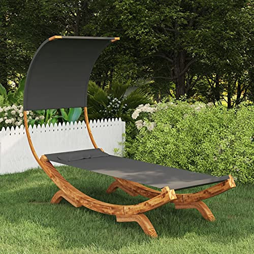 Festnight Hängematte mit Dach Sonnenliege Holz Gartenliege Schwebeliege Liegeinsel Outdoor Terrassenliege Saunaliege Holz 100x216x162cm Fichte Massivholz Anthrazit