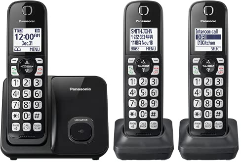 Panasonic Cordless Phone System, Expandable Home Phone with Call Blocking, Bilingual Caller ID and High-Contrast Display, 3 Handset - KX-TGD613B (Black)