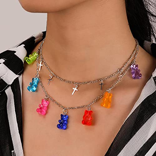 Candy Color Gummy Mini Bear Halskette für Frauen Stern Anhänger Halsketten Schmuck