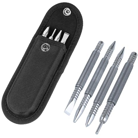 BESTNULE 4-Piece Nail Setter Dual Head Nail Set & Dual Head Center Punch & Hammerless Cold Chisel & Hinge Pin Remover Punch Set, Nail Setter Features 1/8-in, 3/32-in, 3/16-in, 1/16-in, 5/16-in, 1/8-in