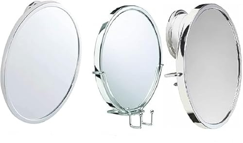 Croydex Stick 'N' Lock Anti-Fog Rust Free Adhesive & Screw Fix Suction Bathroom Mirror (Anti-Fog Swivel Mirror,)