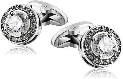 Gualiy Männer Manschettenknöpfe Edelstahl, Oberhemd Manschettenknöpfe Rund Kristall mit Vier Klauen Silber Manschettenknöpfe