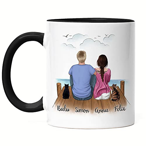 Kiddle-Design Pärchen mit Katzen Tasse Schwarz Personalisiert Katzenbesitzer Geschenk Paar Katze Cat Mom Dad Katzenmama Katzenpapa