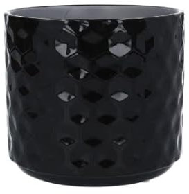 EMH Cache-pot en céramique nid d'abeille Noir brillant Taille M