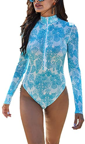 oytto Women's Surfing UPF 50+ Swimsuits Turtleneck Long Sleeve One Piece Zipper Swimsuit Athletic Rash Guard Swimwear Bathing Suits (2,5XL,5XL)