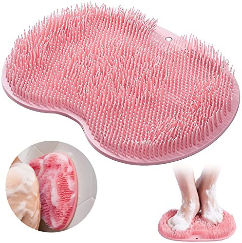 Fußbürste für die Dusche,Fussbürste Fußwäscher,Fussbürste Rutschfestes Silikon Massage Pad,Wäscher Massagegerät Dusche mit Rutschfesten Saugnapf,Reinigt,Peeling,Fußkreislauf Entlastet müde Füße (Rot)