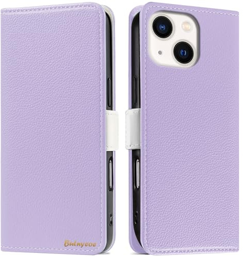Butnyeoe Coque pour iPhone 14 Rabat,Housse iPhone 14 Clapet,Portefeuille Etui avec Fonction Support et Porte-Carte,Litchi Texturé Cuir/Antichoc Flip Cover Case.Violet Clair