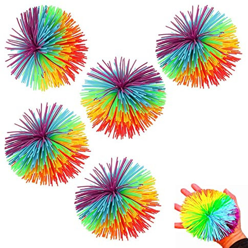 Stringy Balls , 5 Stücke Sensory Fidget Stringy Balls,Bunte Silikon Koosh Ball, Weiche Pom Bouncy Stress Balls, Babyball zum Greifen, Stressball Erwachsene, Sensory Balls Baby