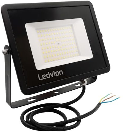 Ledvion LED Strahler | 100 Watt LED Fluter mit Samsung Chips | 4000K Scheinwerfer | 10.690 Lumen Arbeitsbeleuchtung | Außenstrahler IP68 Wasserdicht | Flutlicht mit Schnellanschluss