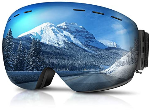 GONICVIN Magnetische Skibrillen Antibeschlag Skibrille für Herren, Damen, Brillenträger, UV Schutz Blau