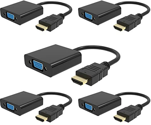 Lot de 5 adaptateurs HDMI vers VGA, 1080p compatibles HDMI vers VGA pour ordinateur, ordinateur portable, PC, moniteur, HDTV, câble convertisseur numérique vers analogique pour Xbox 360, PS3, TV Box