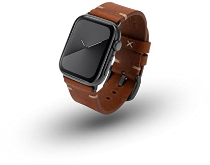 JT Berlin Alex II Vintage Echtleder Armband für Apple Watch Ultra | Handgefertigt in Deutschland - Weiches Lederarmband in Braun mit Dornschließe in Grau - Passgenau für Series 1-9 & Ultra